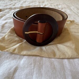 Sezane Brown Leather Belt with Dark Brown Buckle